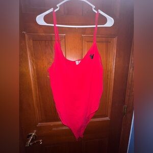 Divided Red Bodysuit with Black Detail